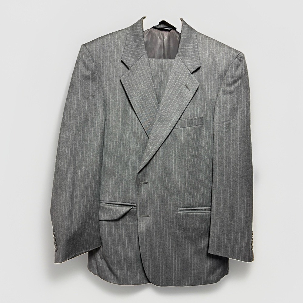 Vintage Burberrys Mens Grey Gray Striped Italian Wool Suit Blazer 36x28 Pants